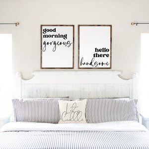 Good Morning Gorgeous Hello There Handsome Framed Canvas Signs | Bedroom Decor